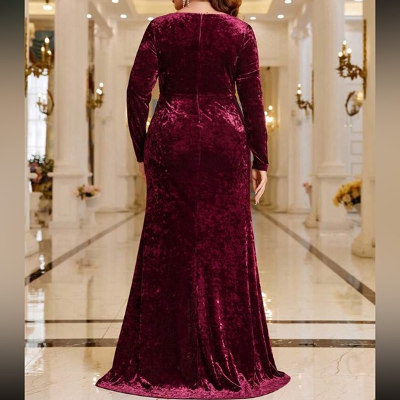 Luxe Plus Size Sweetheart Neck Wrap Hem Velvet Party Evening Formal Prom Dress - Picture 5 of 8